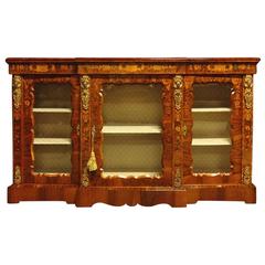 Outstanding Figured Walnut and  Floral Marquetry Victorian Credenza, Side Cabine
