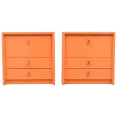 Pair of Paul Frankl Nightstands ‘Orange Lacquer and Brass Hardware’, 1950s, USA 2