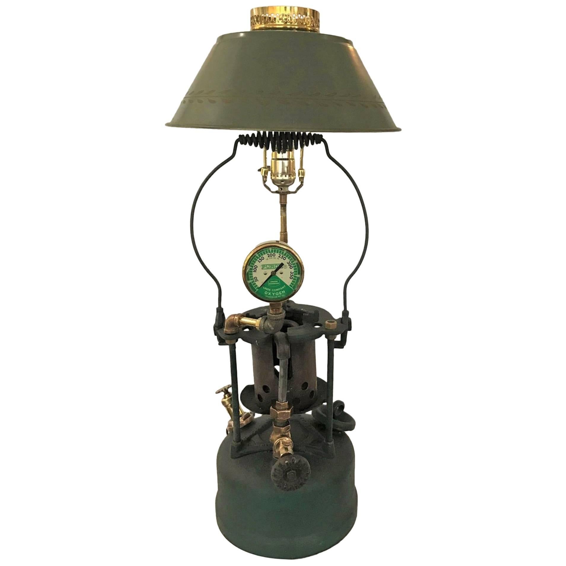 Sale!  Man Cave Holiday Gift Sale! Lead Melter Lamp Polished Brass Oxygen Gauge 