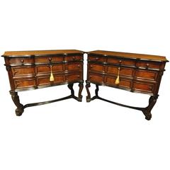 Rare Pair of French Breakfront Walnut aand Ebonised  Side Cabinets C1880