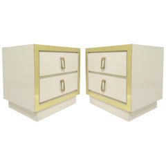 Pair of Hollywood Regency Style Nightstands with Brass Hardware