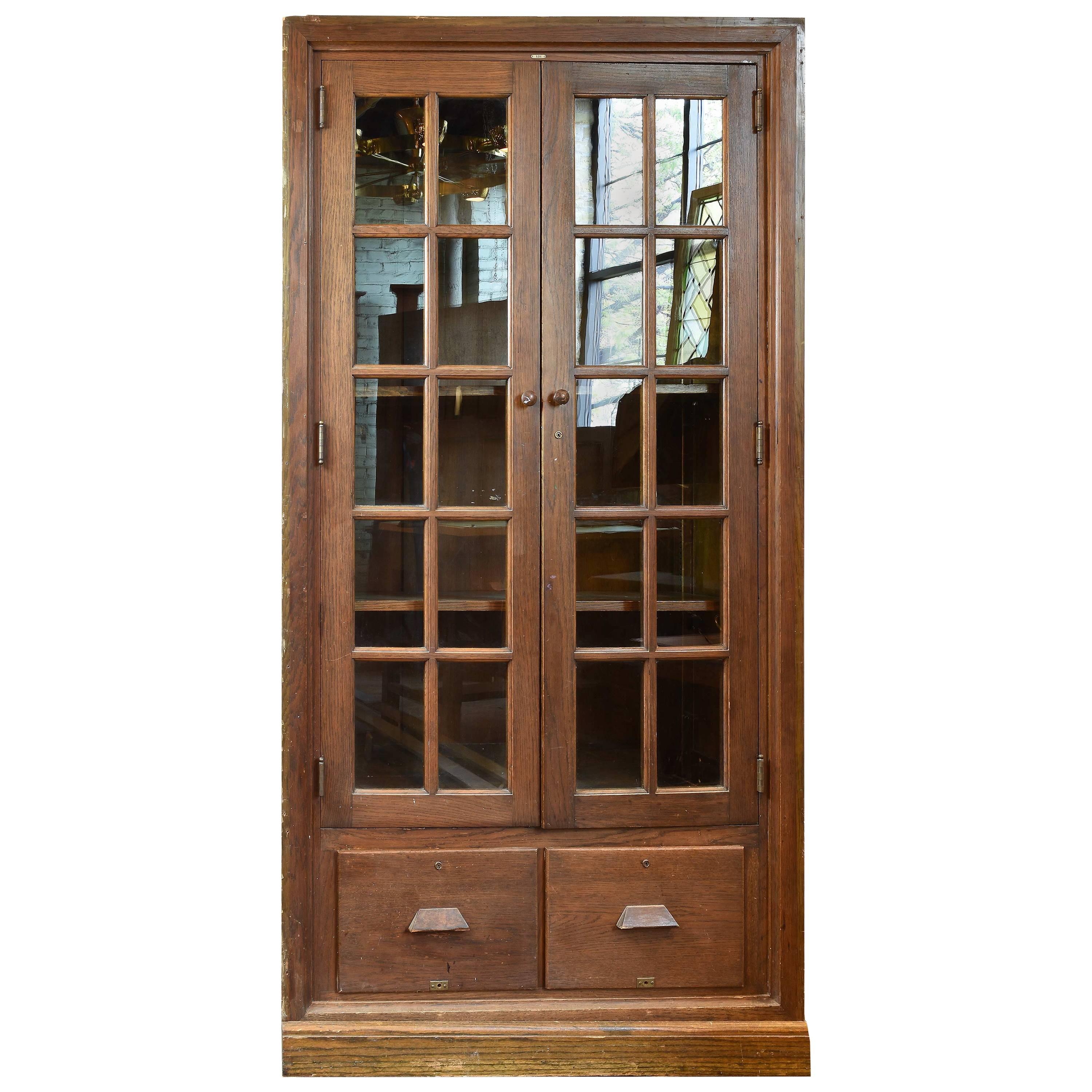 Fumed Oak Schoolhouse Two Door Cabinet