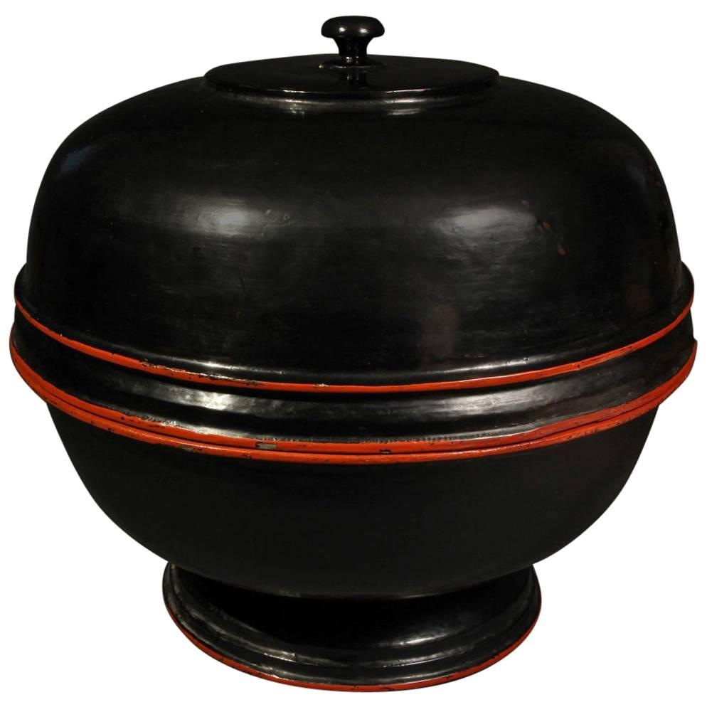 Late 19th-Early 20th Century Black Lacquer Tribal Offering Vessel, Burma
