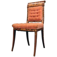 Dutch Marquetry Upholstered Mahogany Side Chair with Foliate Inlay, circa 1890