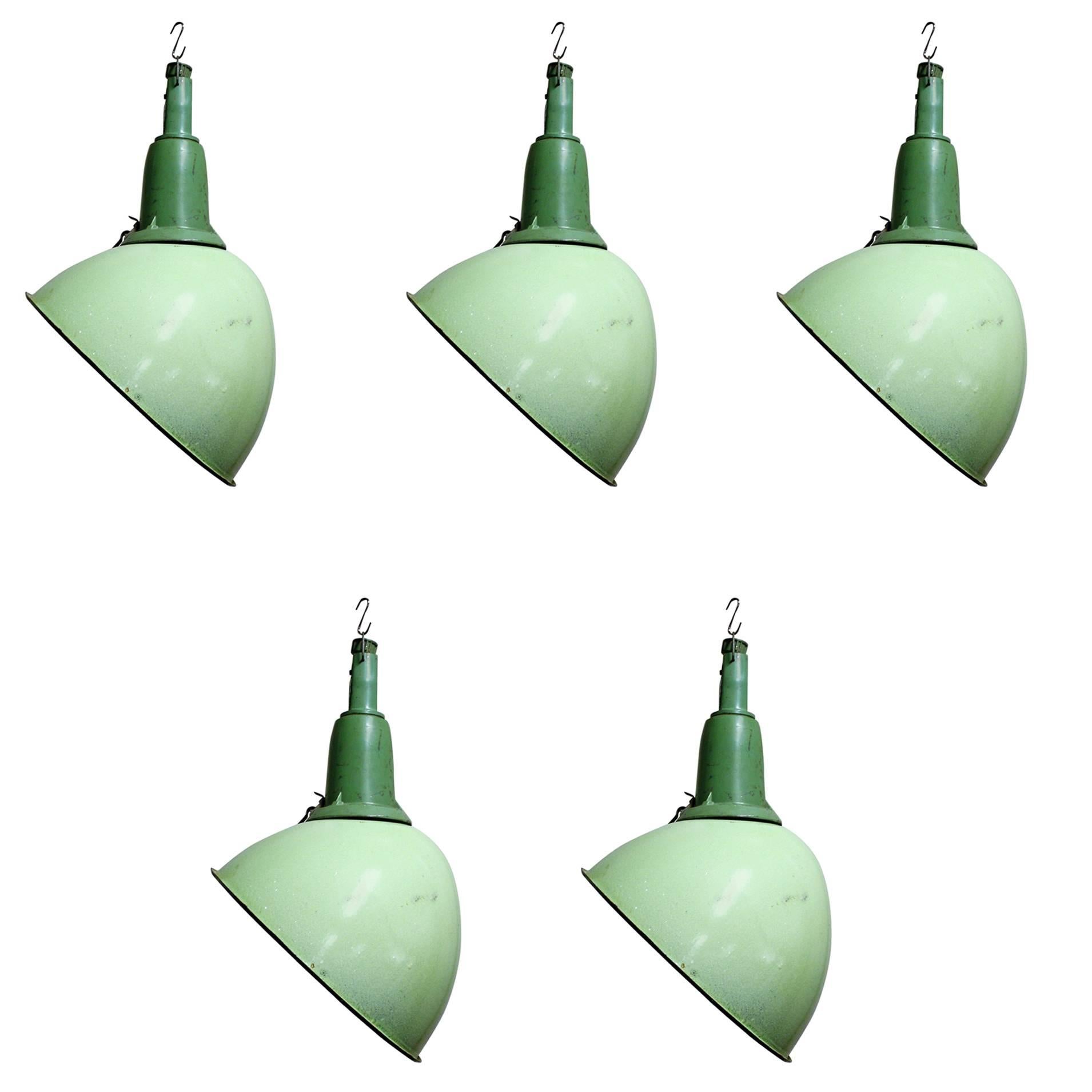 Green Enamel Parabolic Pendant Lights, 1950s