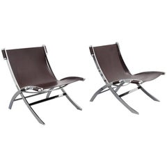 Pair of FlexForm Chrome and Leather Lounge Chairs, 1960s,  Itay