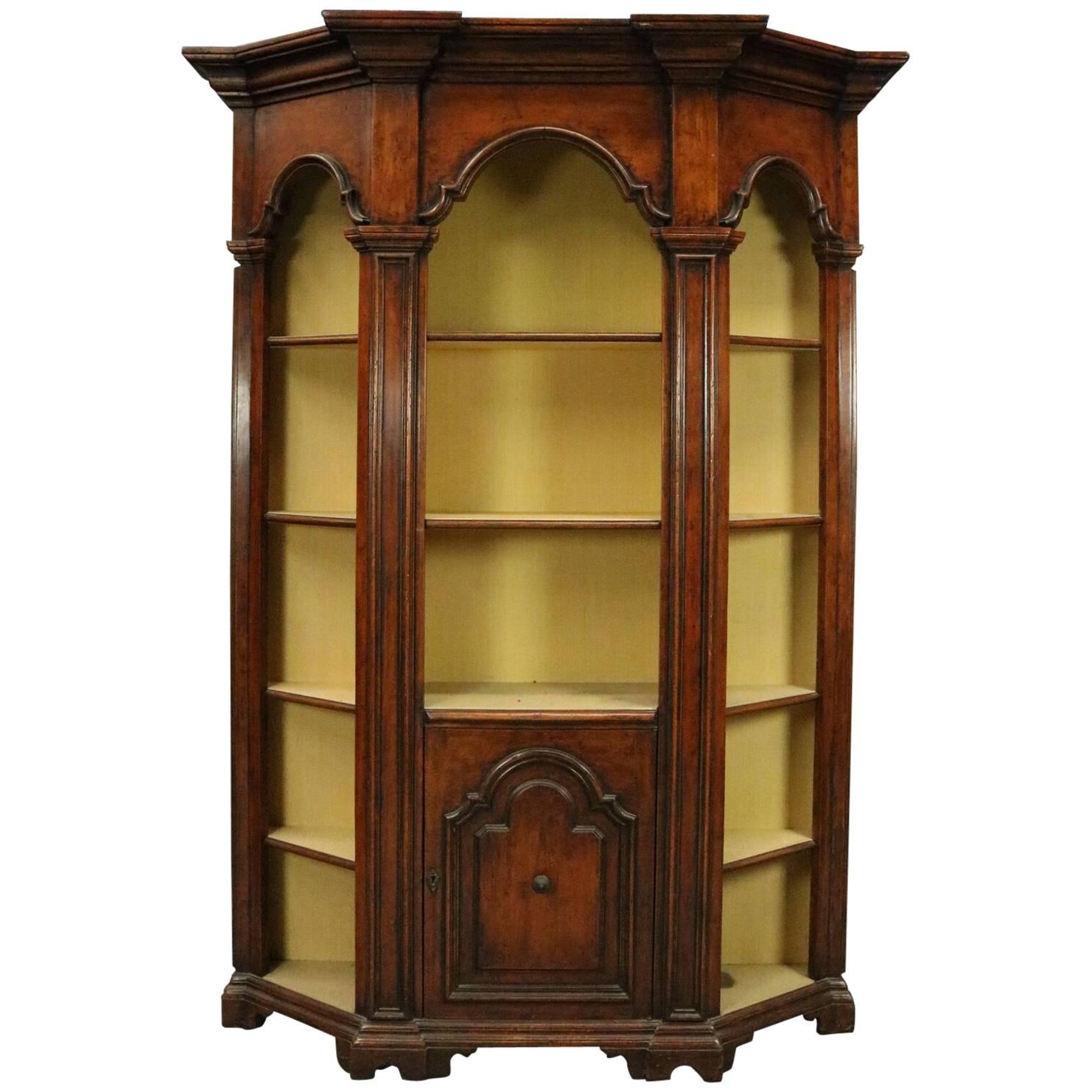 Italian Architectural Mahogany Faceted Bookcase/Display, Mid-20th Century