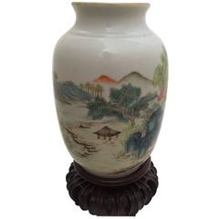 Antique Early 20th Century Republic Period Chinese Fam, Rose Qianlong Mark Lantern Vase