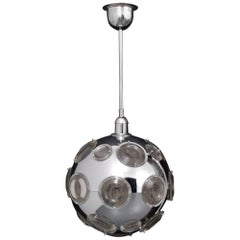 Large Chrome and Lens Glass Chandelier, 1950, France