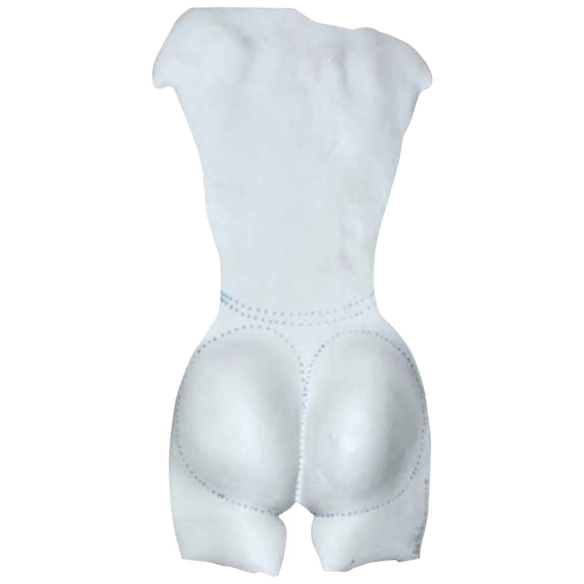 Female Nude Torso from the Back, White and Blue Porcelain, 2004 For Sale