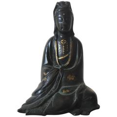 17th-18th Century Silver and Copper Inlaid Chinese Bronze Guanyin