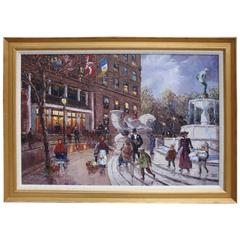 Framed New York City Plaza Hotel 5th Ave Painting by Robert Lebron, 1928-2013 