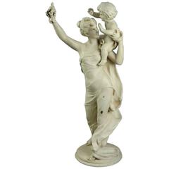 French Neoclassical Cast White Metal Sculpture, Mother and Child, circa 1890