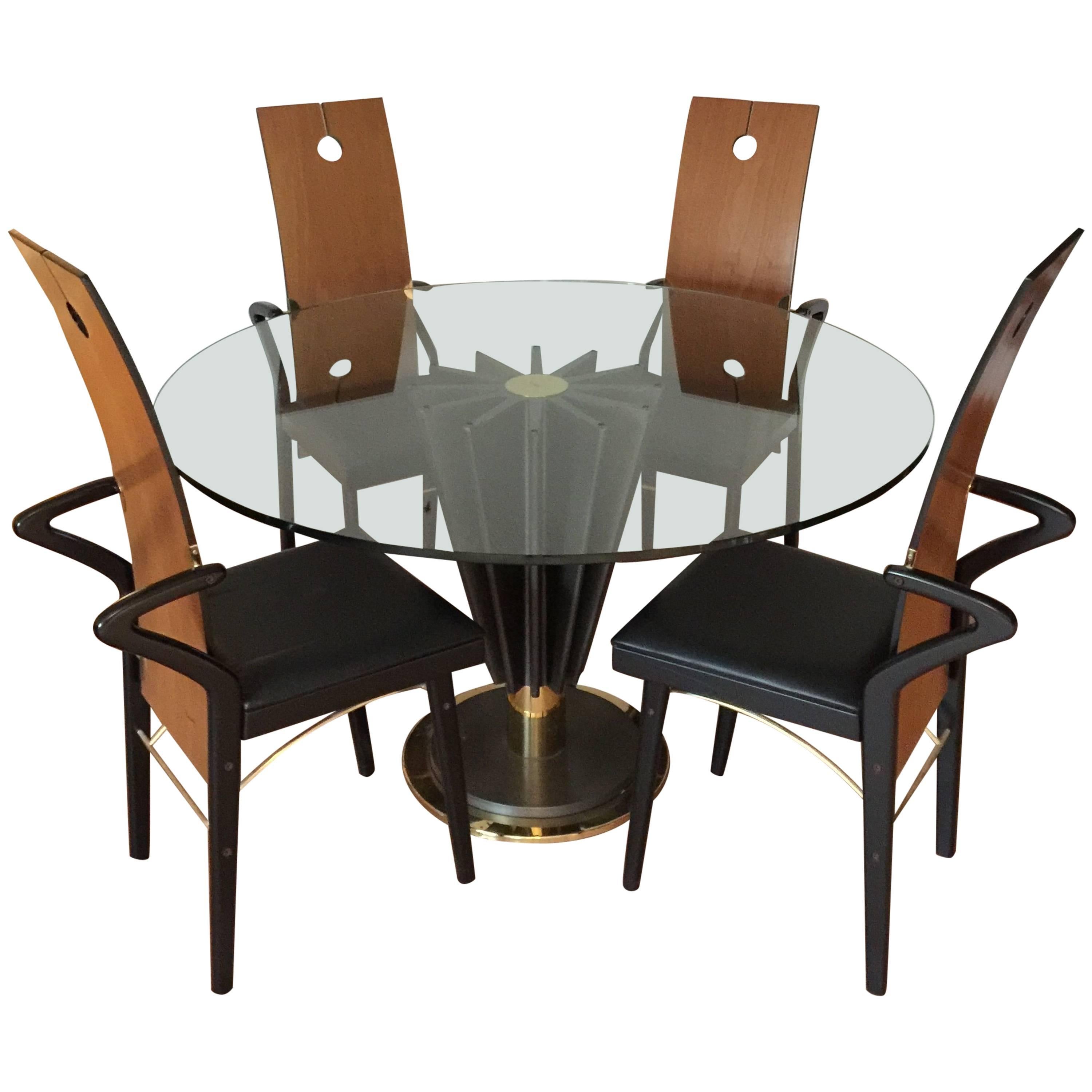 Pierre Cardin Cast Iron and Brass Dining Set, Table and Four Chairs For Sale