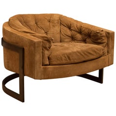 Vintage Tufted Suede Barrel Lounge Chair by Jules Heumann for Metropolitan