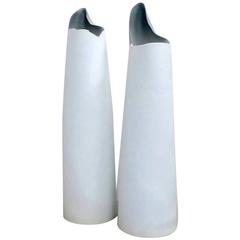 Two Vases, White Porcelain, Bluegrey Inside, 2012