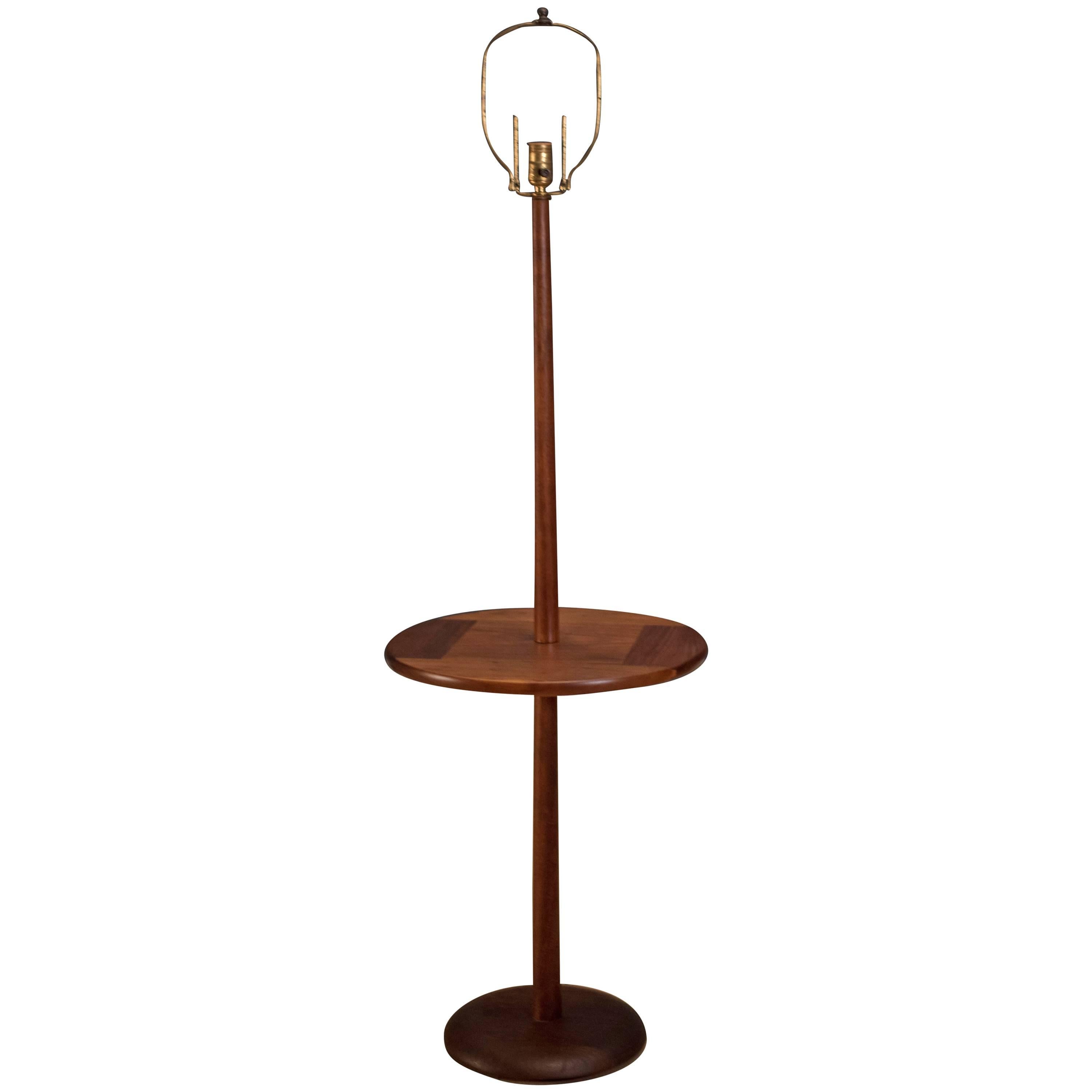 Mid-Century Walnut Laurel Floor Lamp with Side Table