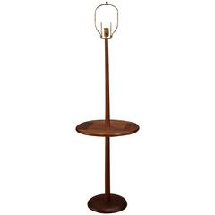 Mid-Century Walnut Laurel Floor Lamp with Side Table