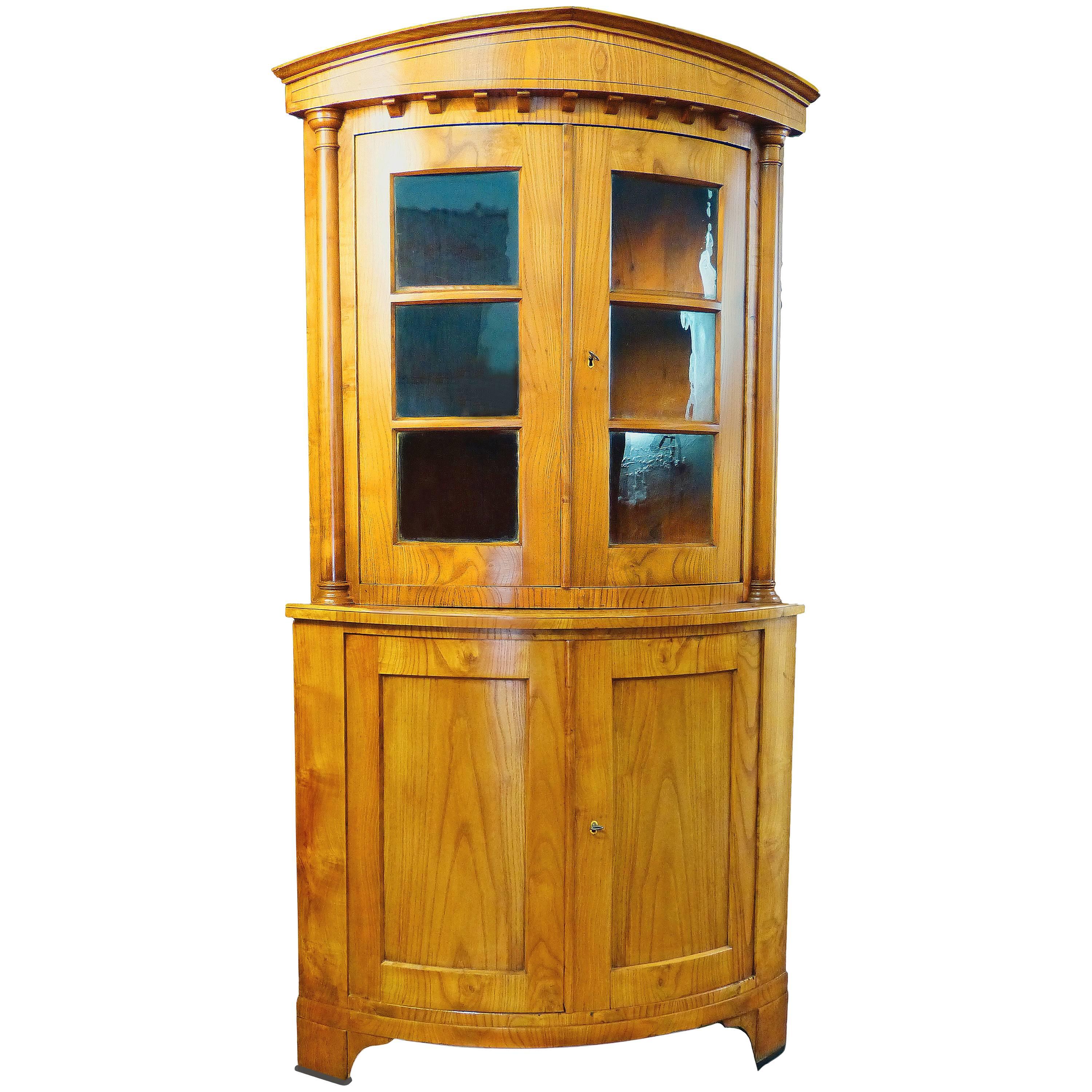 19th Century Biedermeier Bow Fronted Corner Cabinet