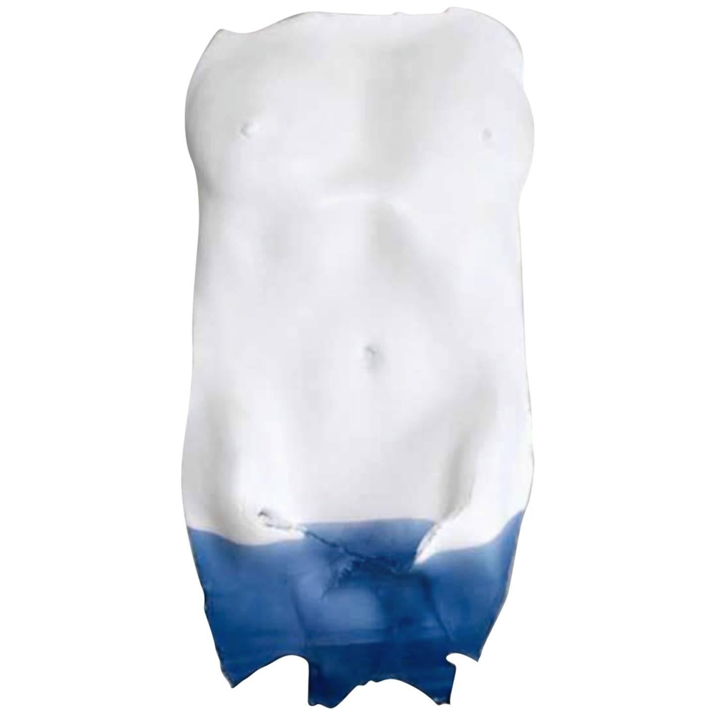 Female Nude Torso, White and Blue Porcelain, 2004 For Sale