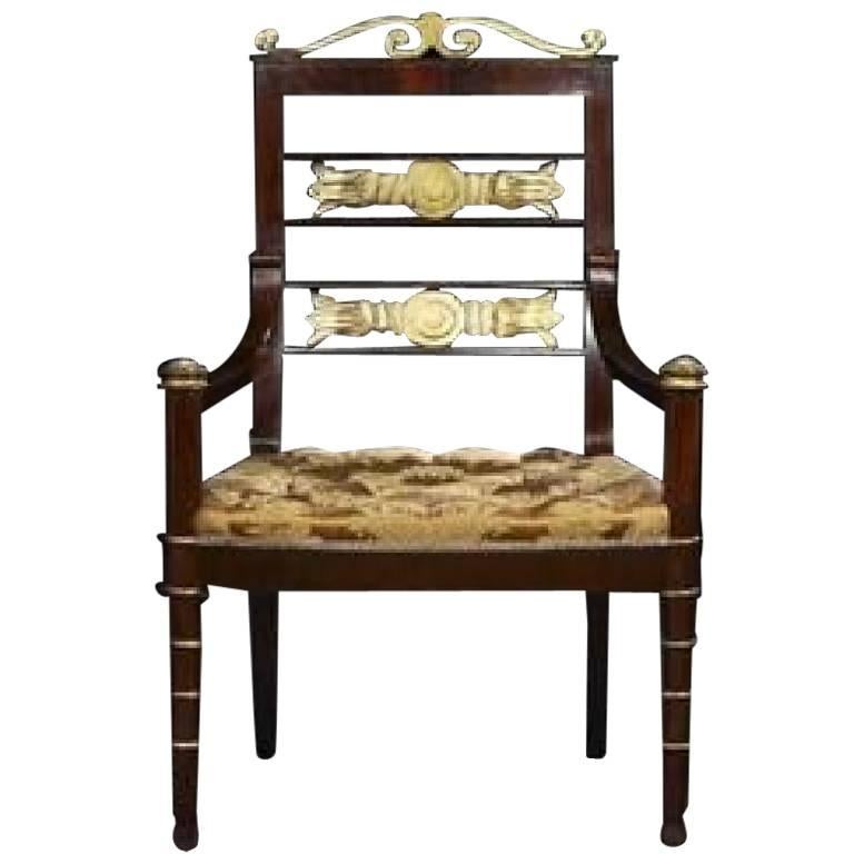Russian Neoclassic Mahogany Gilt Chair, circa 1820 For Sale