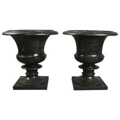 Pair of Antique Classical Variegated Black Marble Urns, circa 1890
