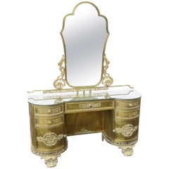Art Nouveau Style Decorated Metal Vanity with Mirror