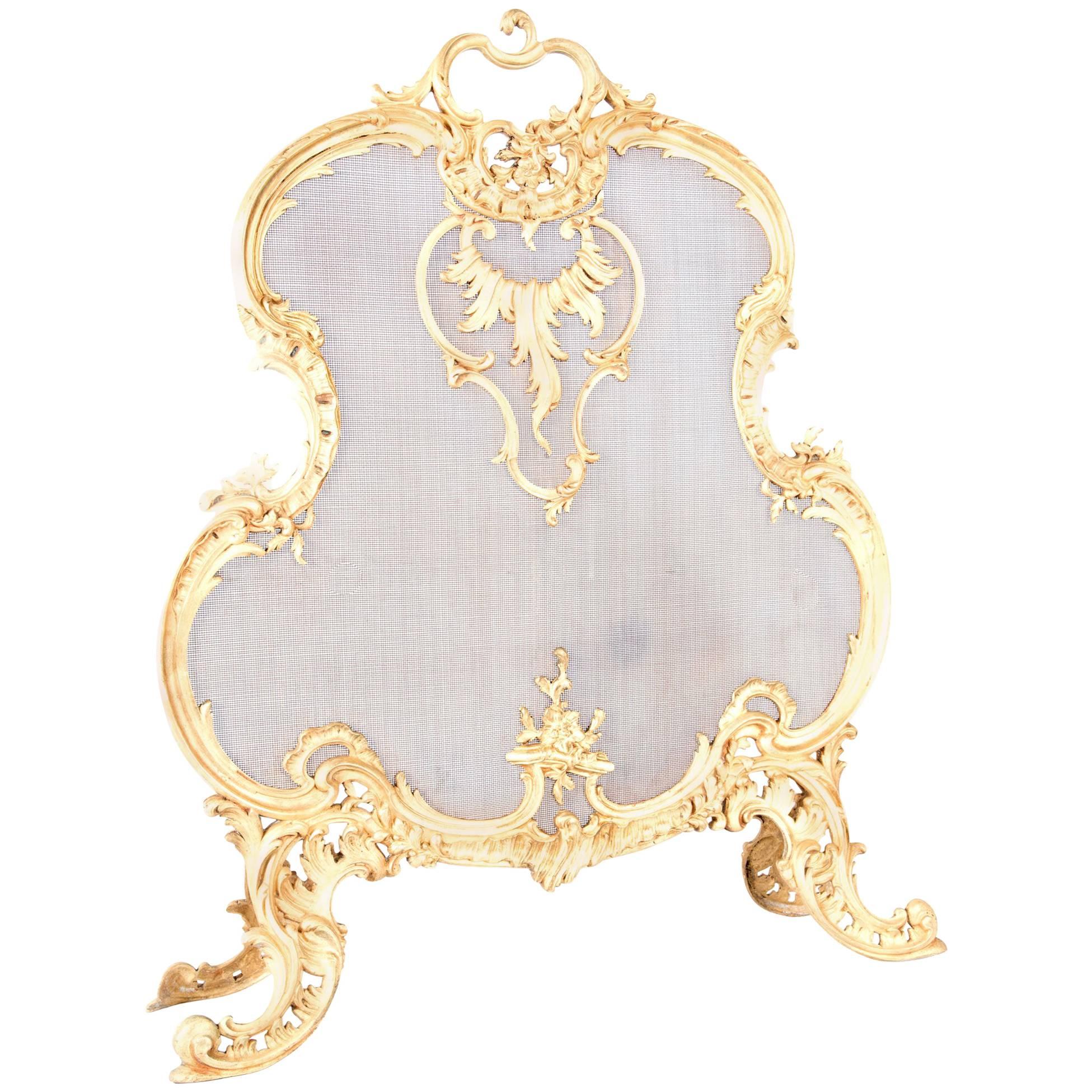 Gilt Brass Rococo-Style Fireplace Screen