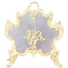 Antique 19th Century Gilt-Brass Rococo-Style Fireplace Screen