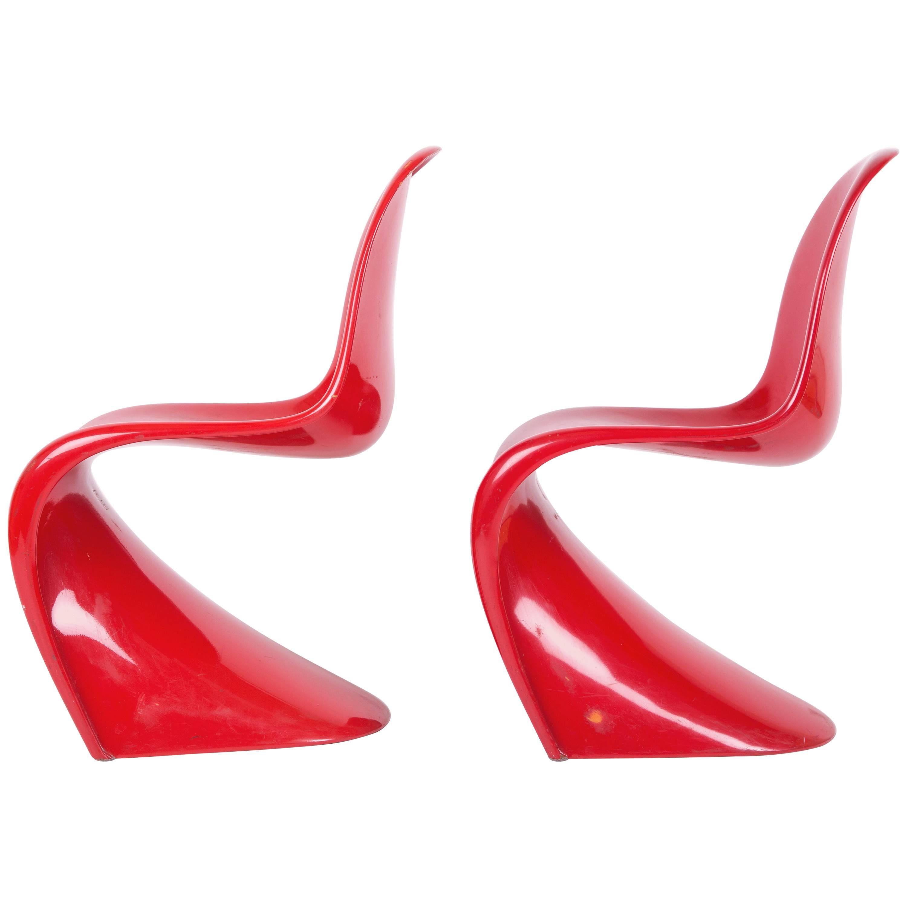 Set of Two Verner Panton S-Chairs First Edition Polyester Glasfiber, Miller Prod