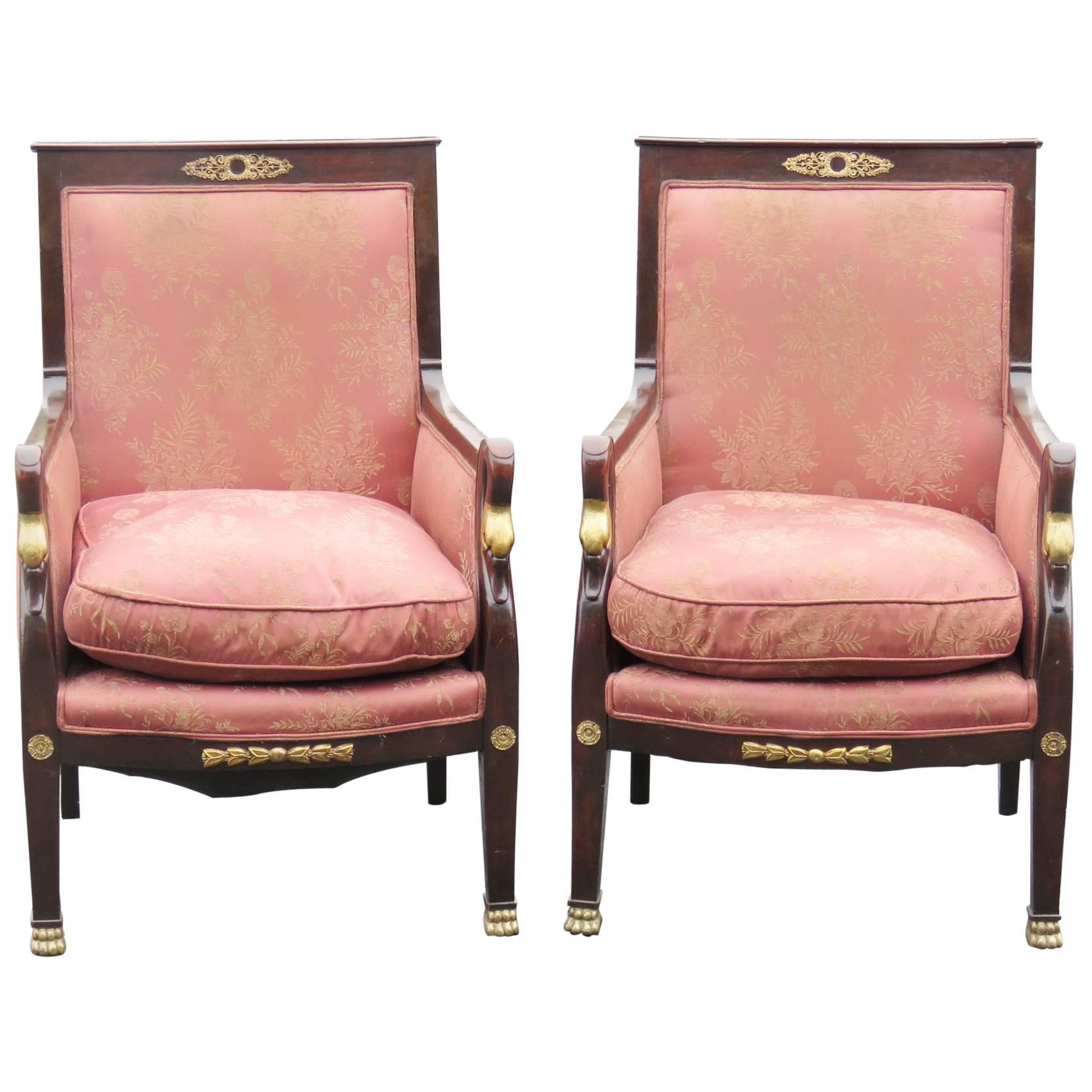 Pair of Empire Style Bergeres with Swans Heads