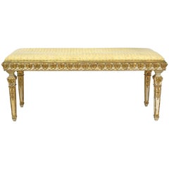 Antique Belle Époque Bench in Gilded & Polychrome Wood with Upholstered Seat