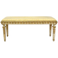 Belle Époque Bench in Gilded & Polychrome Wood with Upholstered Seat