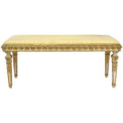 Belle Époque Bench in Gilded & Polychrome Wood with Upholstered Seat 11
