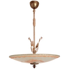 Swedish Art Deco 1935 Orrefors Mermaid Glass Pendant Lamp Chandelier