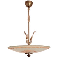 Swedish Art Deco 1935 Orrefors Mermaid Glass Pendant Lamp Chandelier