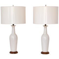 Pair of Midcentury Crackle Glazed Ceramic Bottle Form Table Lamps