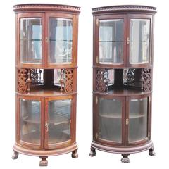 Rare Companion Pair of Oak Carved Corner Cabinets 12