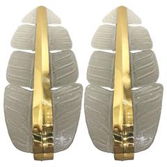 Huge Pair of Italian Murano Glass and Brass Palm Sconces 2