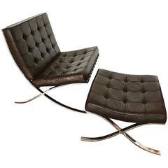 Mocha Brown Leather Barcelona Chair & Ottoman by Ludwig Mies van der Rohe, Knoll 6