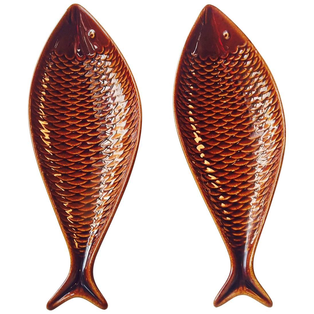 Pair of Ceramic Fish Trays by Stig Lindberg for Gustavsberg, 1960s, Sweden