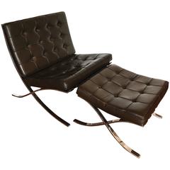 Mocha Brown Leather Barcelona Chair & Ottoman by Ludwig Mies van der Rohe, Knoll