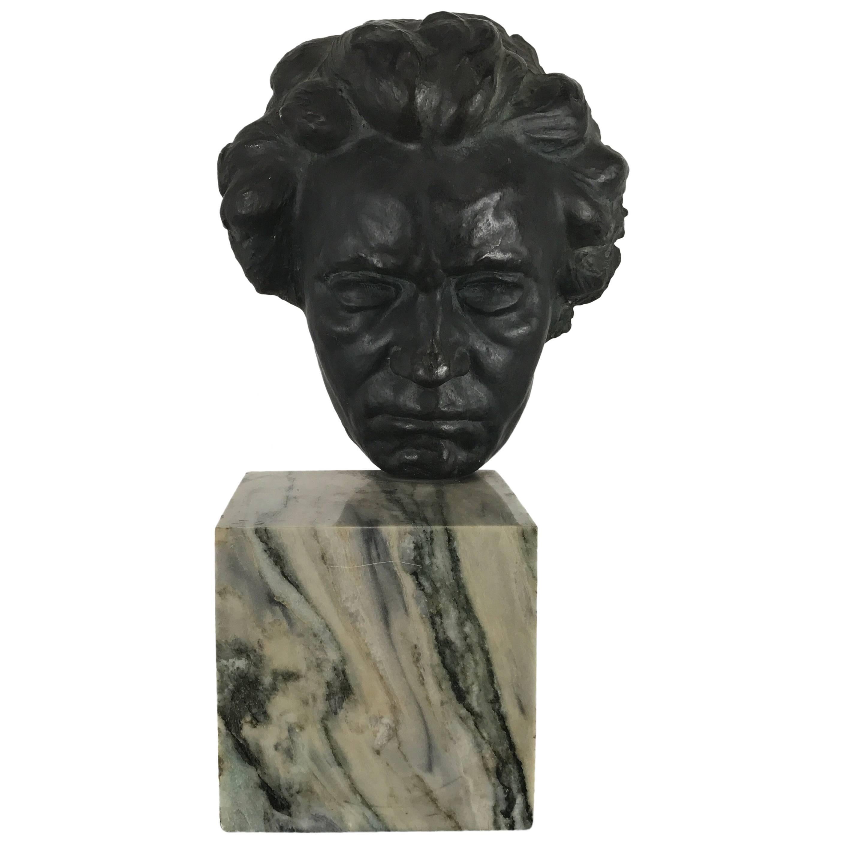Bronze and Marble Head of Beethoven Sculpture