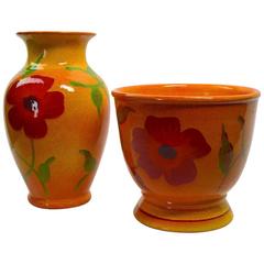 Two Pieces Rosenthal Netter Italian Art Pottery Vase and Flower Pot