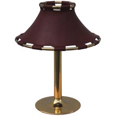 Swedish Brass with Leather Shade Table Lamp by Ateljé Lyktan