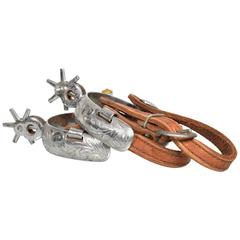 Pair of Vintage Spurs with Saddle Leather Straps