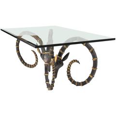 Patinated Brass Ibex Coffee Cocktail Table by Alain Chervet Hollywood Regency