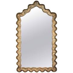 Italian Hollywood Regency Giltwood Silvered Curved Mirror, circa 1950 2