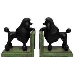 Vintage Black Standard Poodle Dog Sculpture Bookends, 1940s