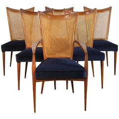 Set of Six Erno Fabry Dining Chairs Newly Upholstered Navy Velvet 5